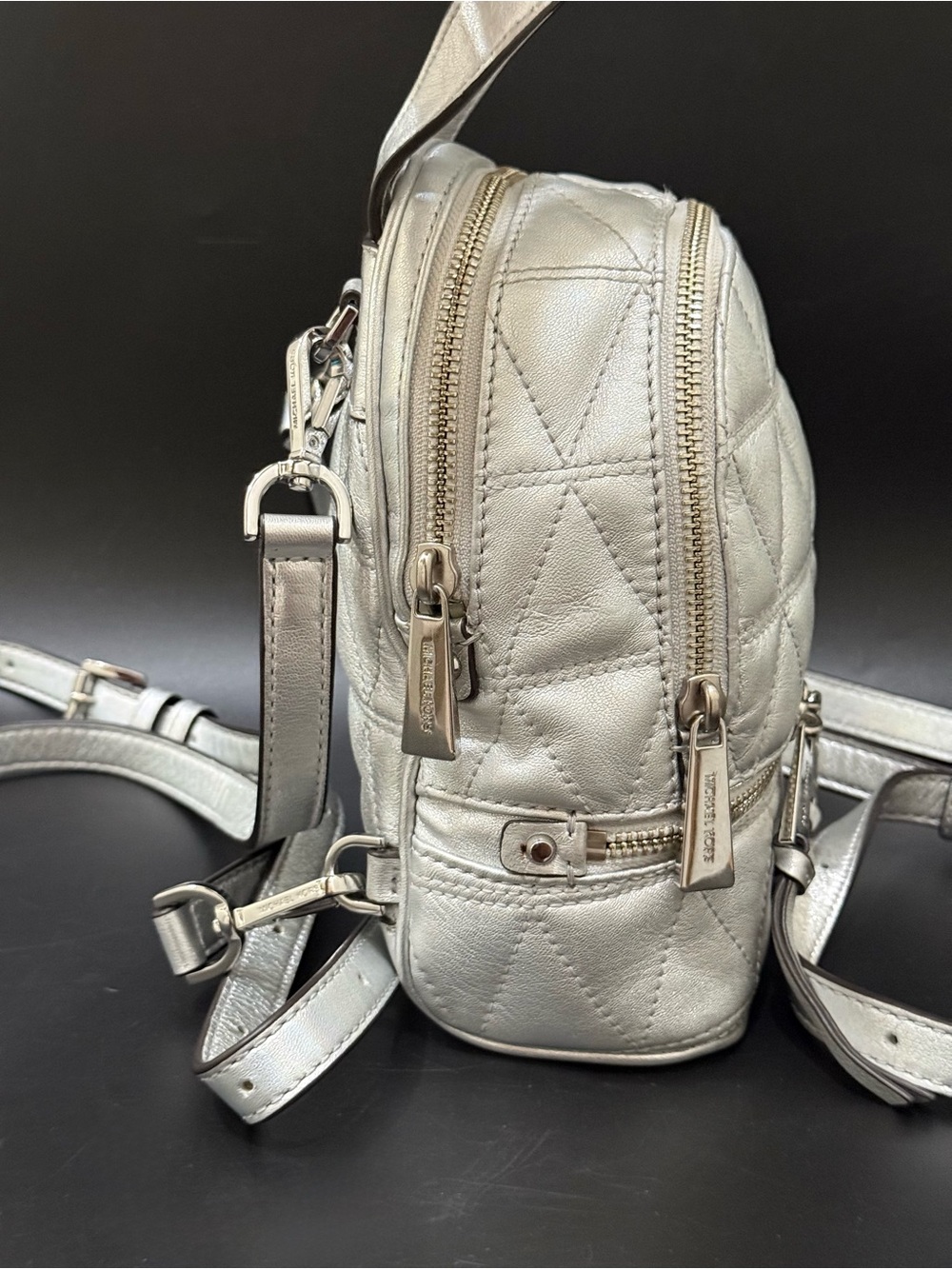 MICHAEL KORS Rhea Mini Silver Metallic Quilted Leather Mini Backpack
EUC - Picture 2 of 16